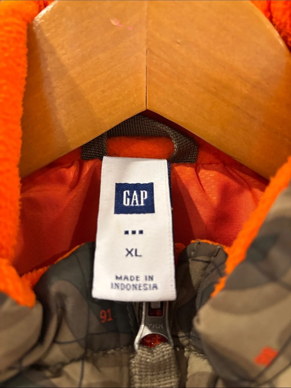 GAP Camouflage Puffer Vest with Bright Orange Trim